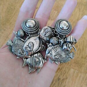 Unusual Fish dangle clip on earrings